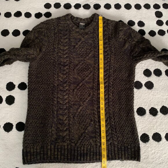 Vintage 90s Cable Knit Fisherman Chunky Sweater Large Black Olive Green Preppy - Picture 10 of 12